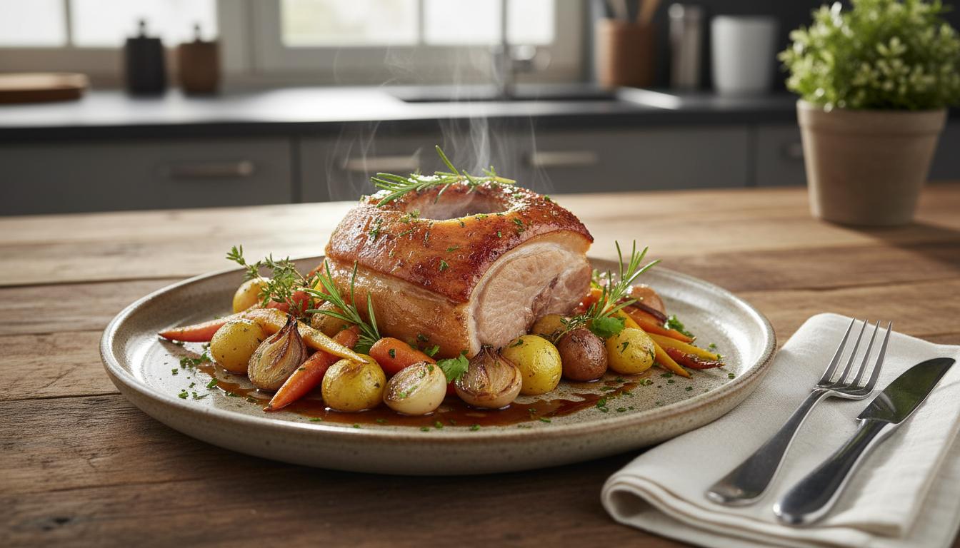 Rouelle de Porc Confite au Four et ses Petits Légumes