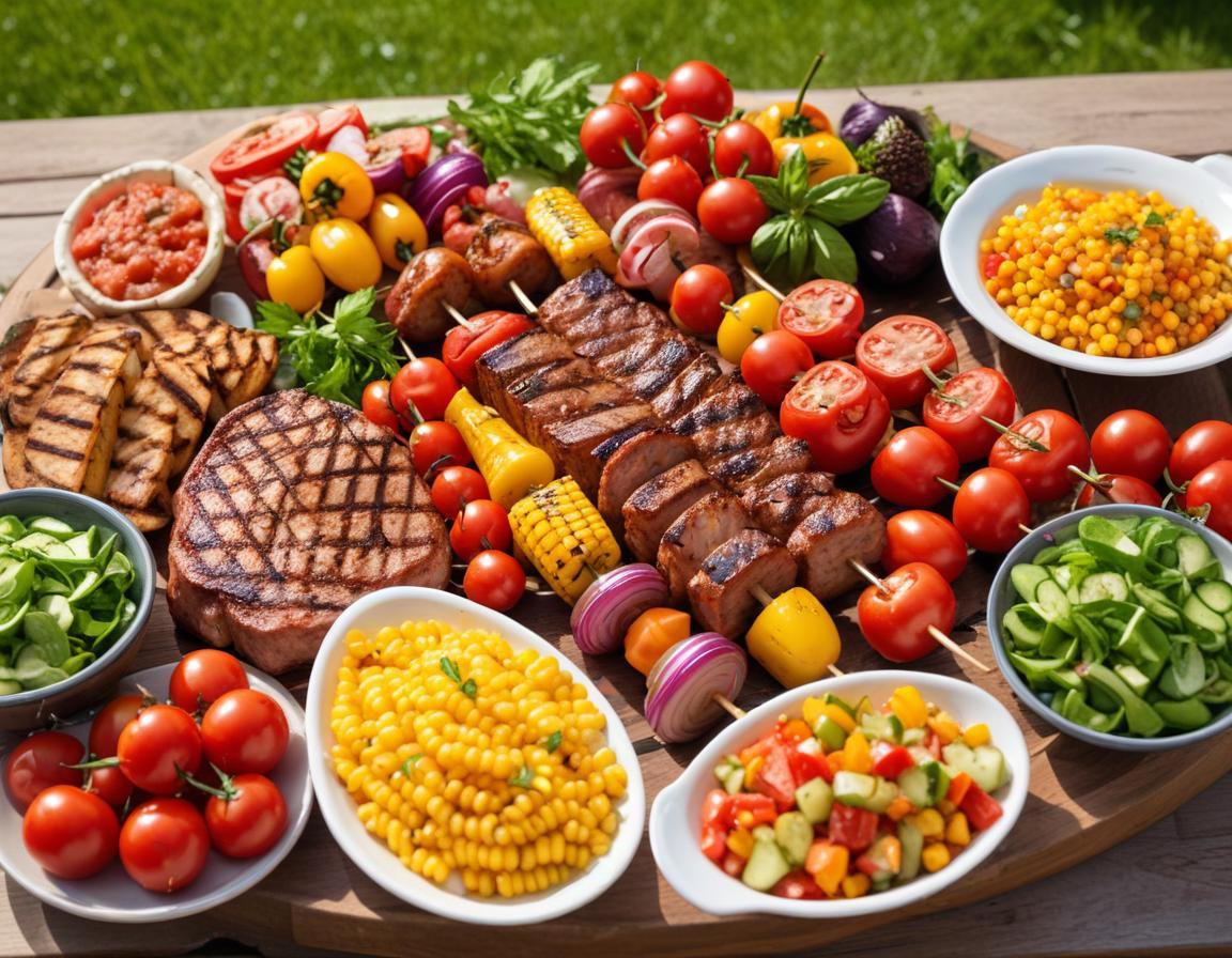Barbecue Estival : Grillades, Légumes et Salades Variées