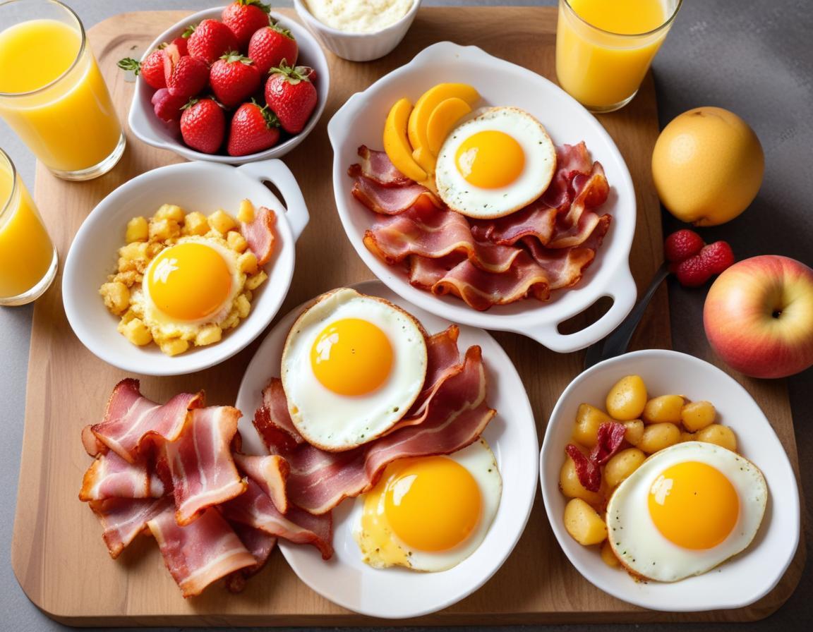 Brunch Classique : Œufs Brouillés, Bacon et Fruits Frais