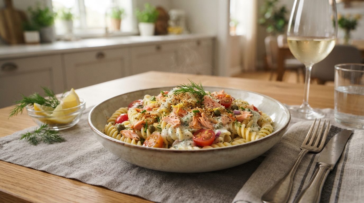 Fusilli à la truite fumée et crème de citron