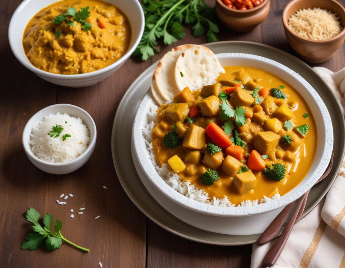 Curry de légumes d'été au lait de coco et riz basmati