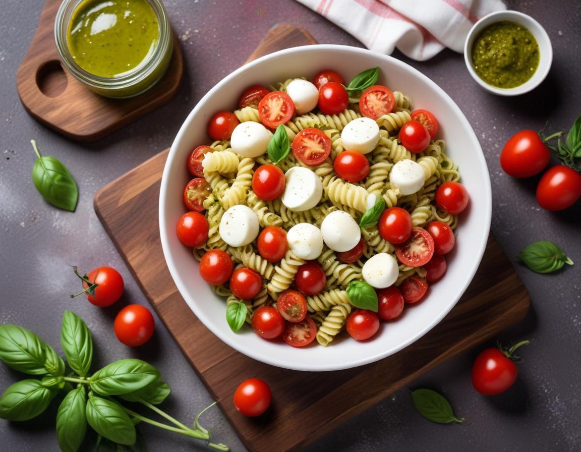 Salade de Pâtes au Pesto, Tomates Cerises et Mozzarella