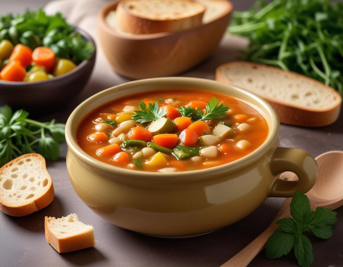 Soupe Printanière aux Légumes et Pain Complet
