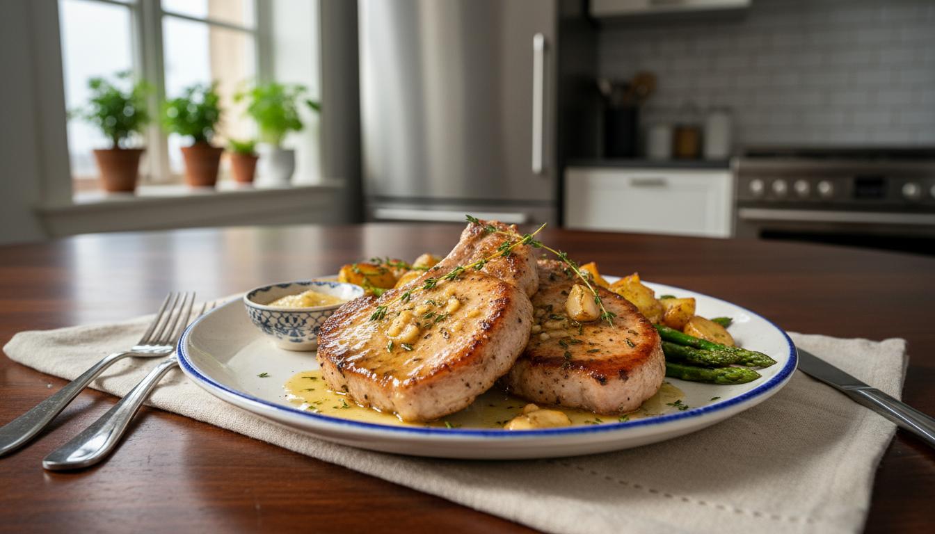 Côtes de porc au beurre d'ail et au thym