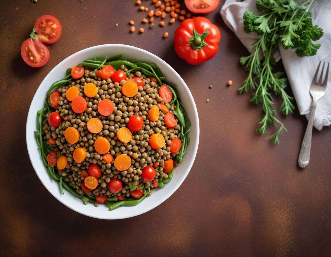 Salade tiède de lentilles corail et légumes d'automne rôtis