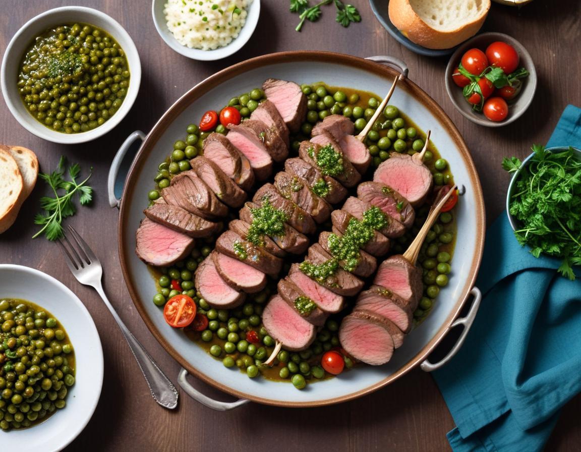 Côtelettes d'agneau grillées à la chimichurri avec petits pois printaniers