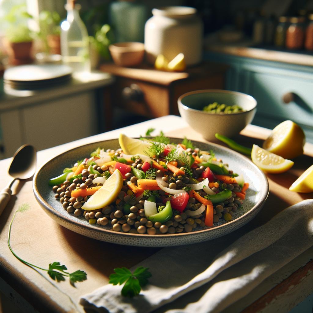 Salade de lentilles aux légumes d'hiver et vinaigrette au citron