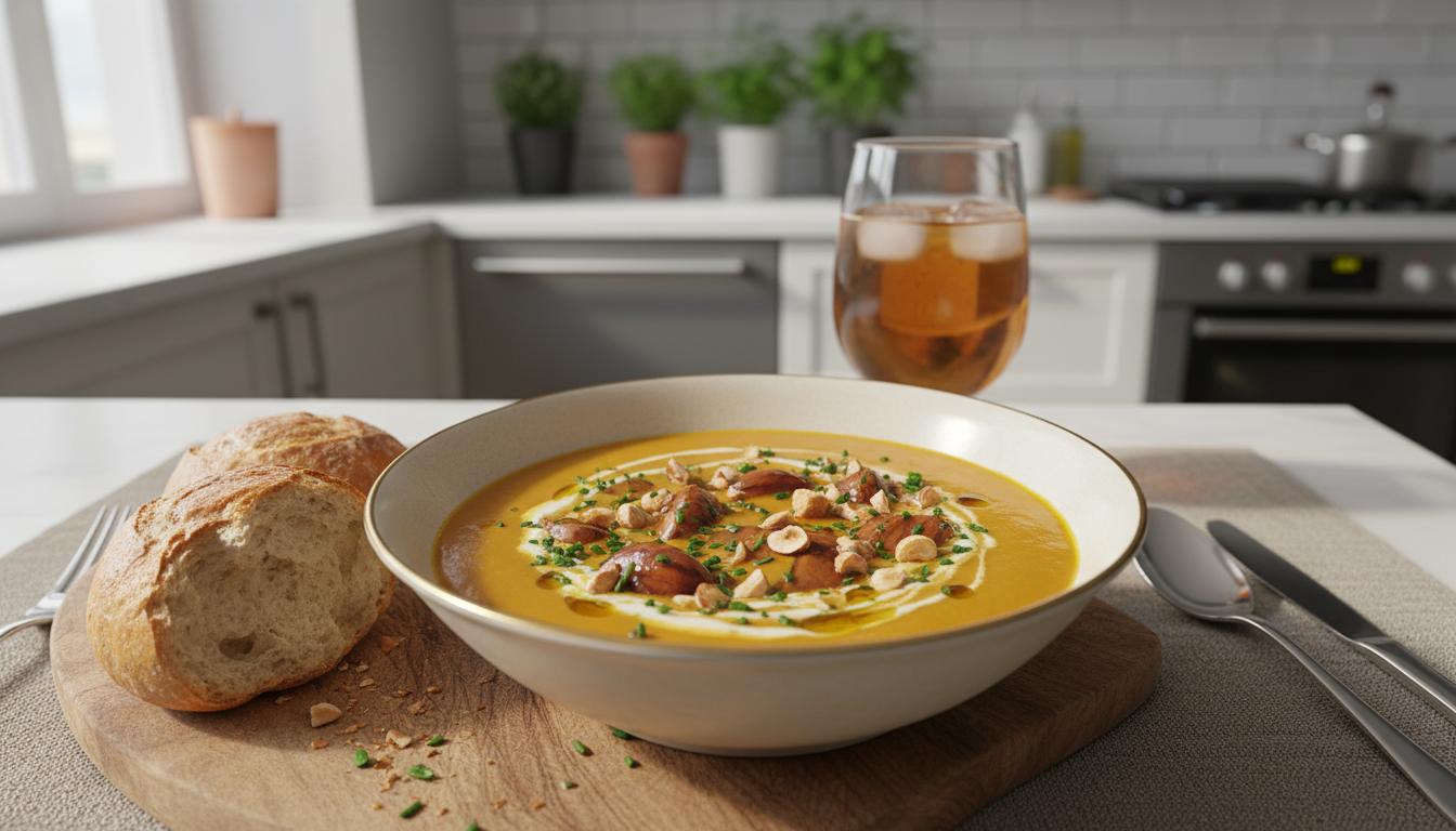 Velouté de Potiron aux Châtaignes et Éclats de Noisettes