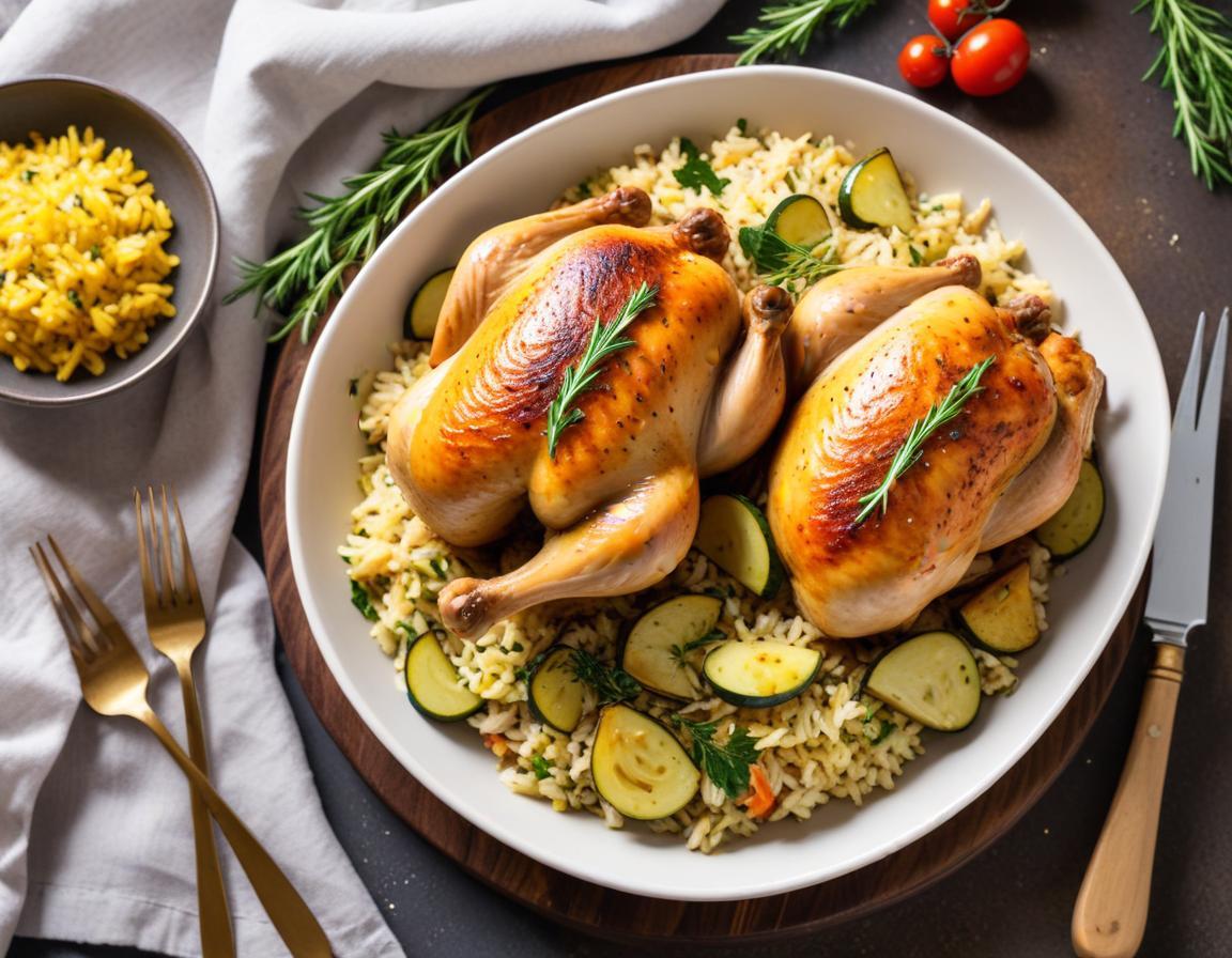 Poulet rôti aux herbes de Provence, courgettes et riz