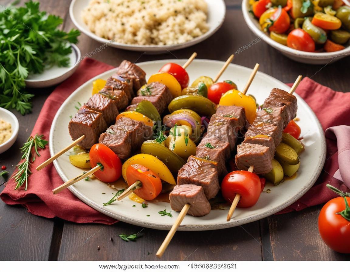 Brochettes d'agneau, taboulé de légumes frais