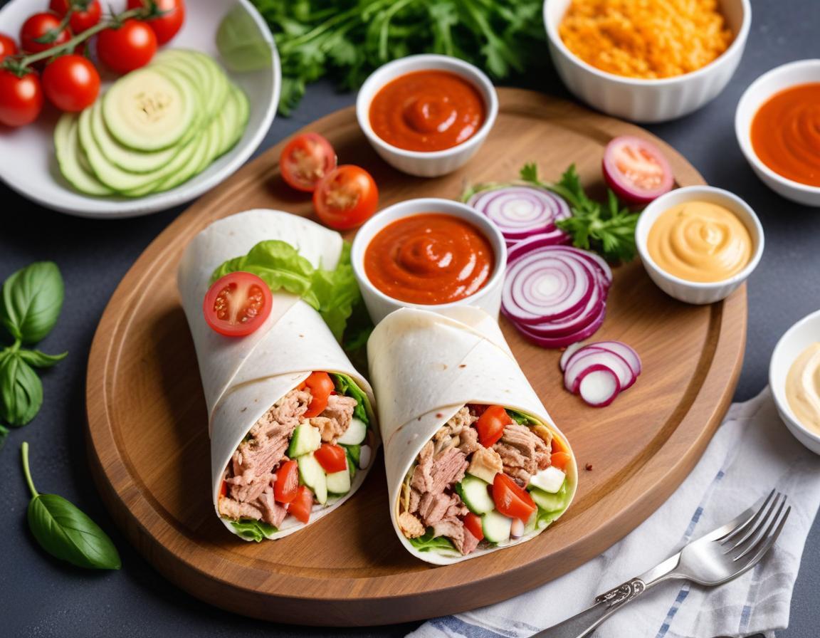 Wrap au thon, crudités et sauce yaourt fraîche