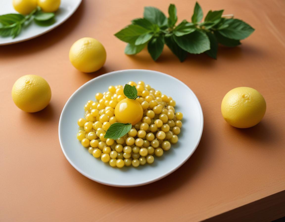 Sphères Écarlates aux Perles de Yuzu et Écume de Basilic