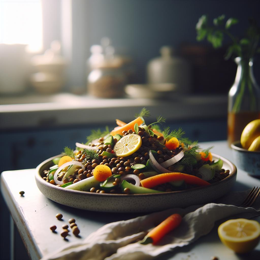 Salade de lentilles aux légumes d'hiver et vinaigrette au citron