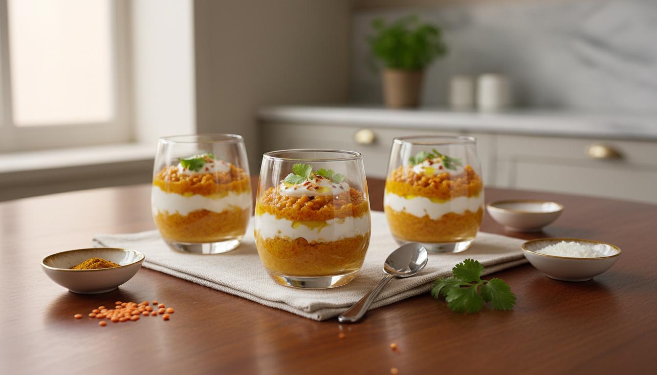 Verrines de Lentilles Corail au Curry et Crème de Coco