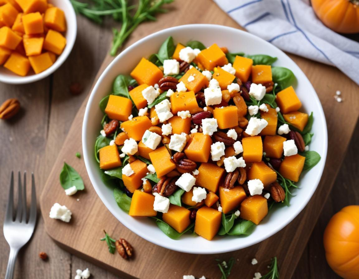 Salade tiède de butternut, feta et noix