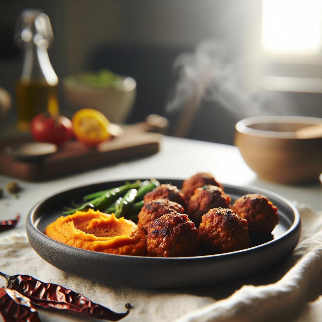 Boulettes de viande aux épices douces et purée de patates douces