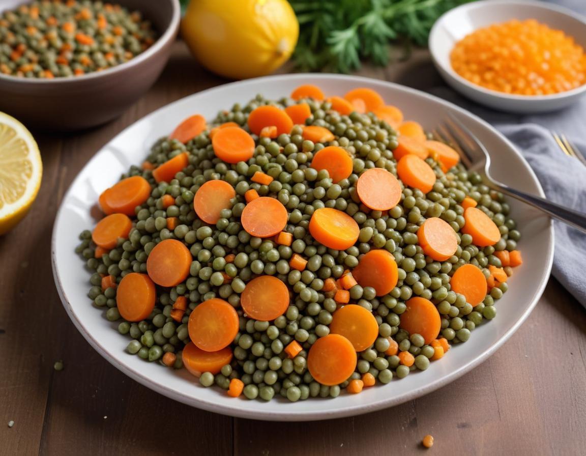 Salade de lentilles, carottes râpées et vinaigrette citronnée