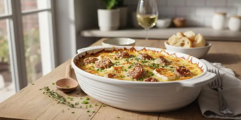 Gratin d'Andouillettes aux Poireaux, Duo de Fromages et Coco