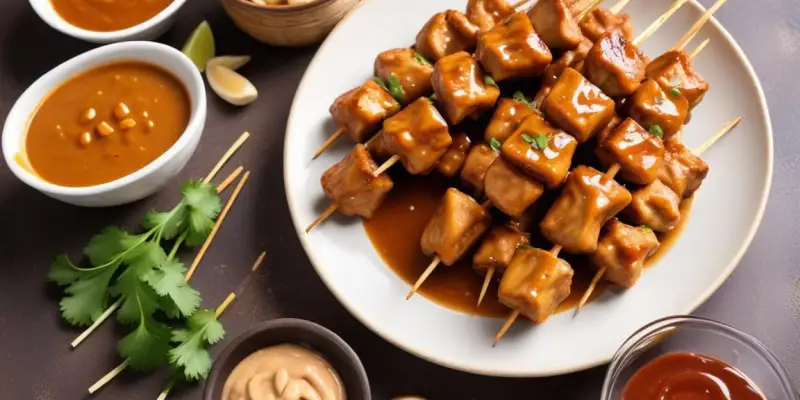 Brochettes de poulet satay et sauce cacahuète