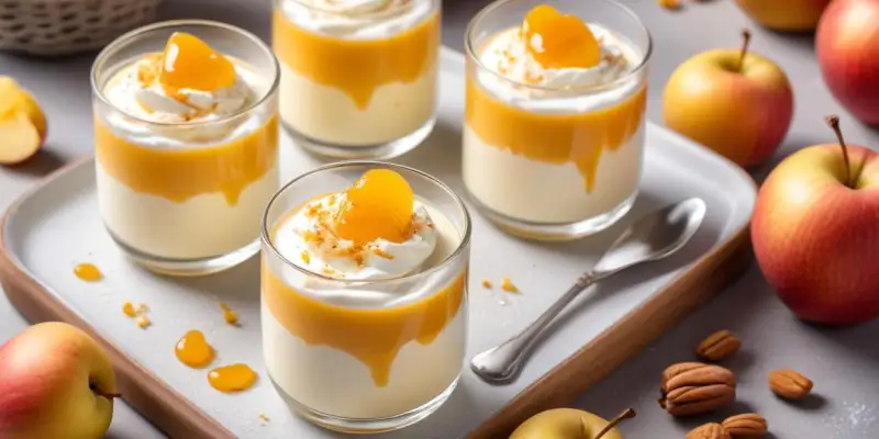 Verrines de mousse de ricotta, pommes et miel