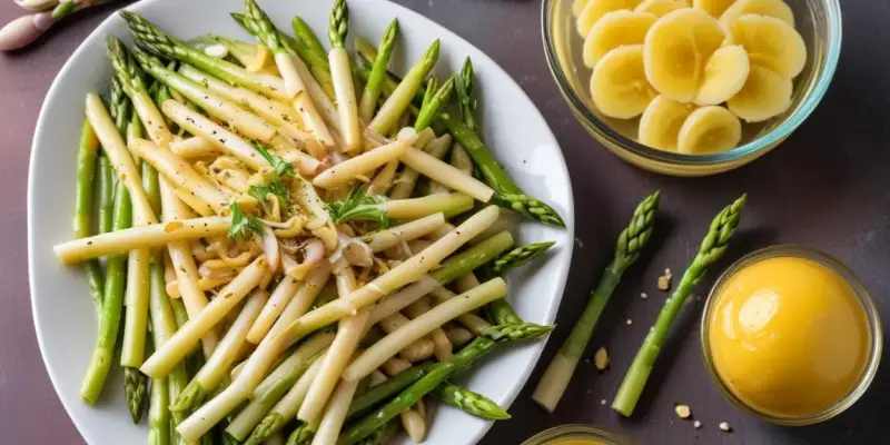 Salade printanière aux pâtes, asperges et vinaigrette citronnée