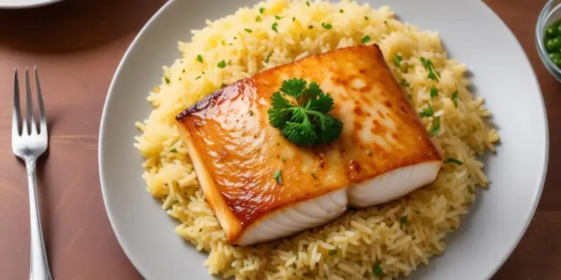 Dos de cabillaud à la plancha, sauce citronnée et riz basmati