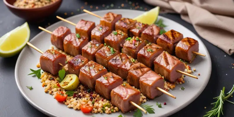 Brochettes de thon grillé aux graines de sésame et coriandre