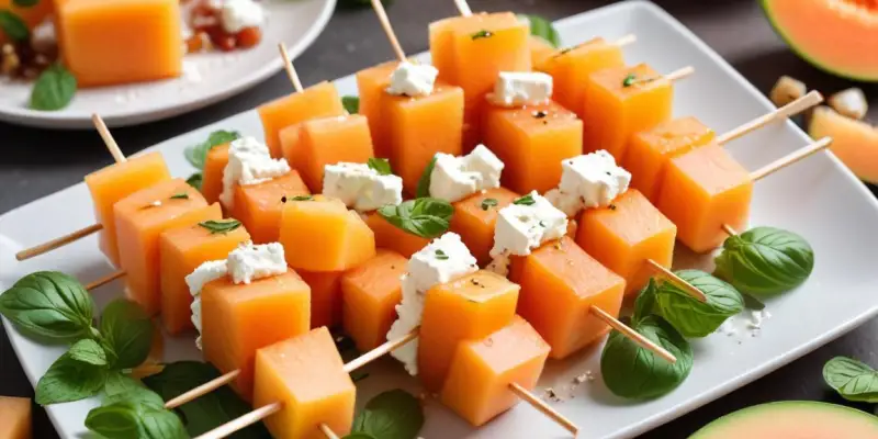 Brochettes de Melon Fumé à la Menthe et Feta Épicée