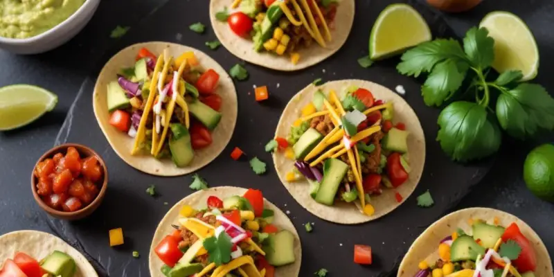 Mini tacos de guacamole et légumes croquants