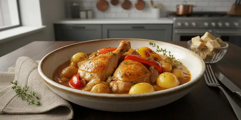 Mijoté de Poulet Fermier aux Poivrons Bicolores