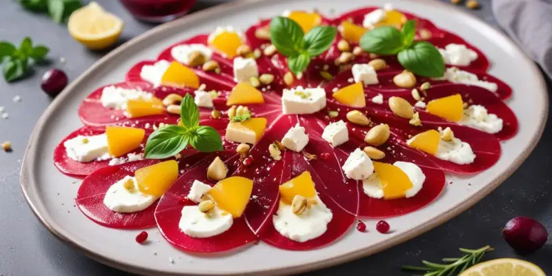 Carpaccio de betterave aux éclats de feta et pistaches