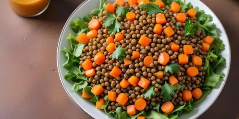 Salade de lentilles, carottes râpées et vinaigrette légère