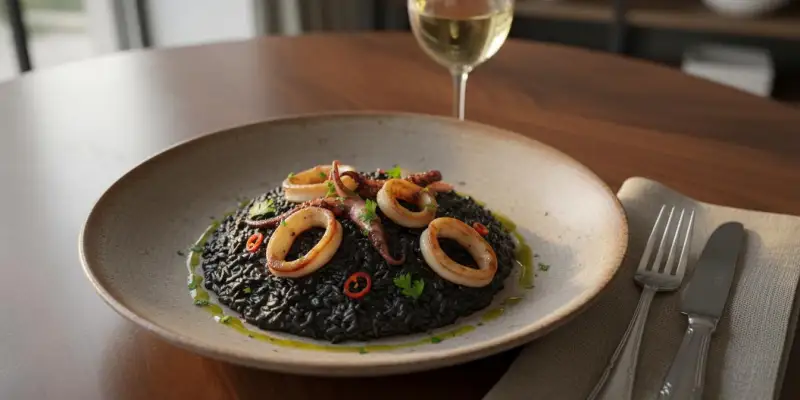 Risotto à l'Encre de Seiche et Calamars