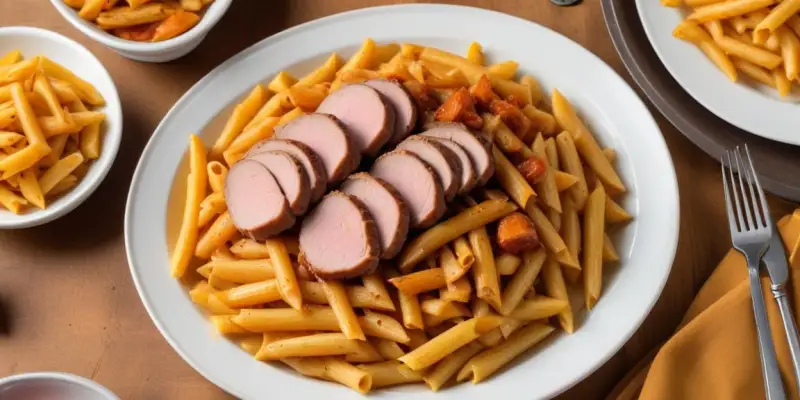 Côtes de porc épicées et pennes