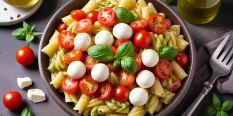 Salade de Pâtes Estivale au Pesto, Tomates et Mozzarella