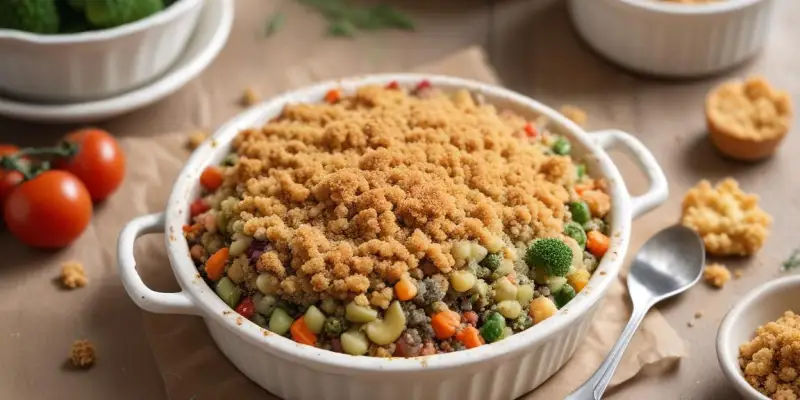 Crumble salé de légumes printaniers et croustillant de sarrasin