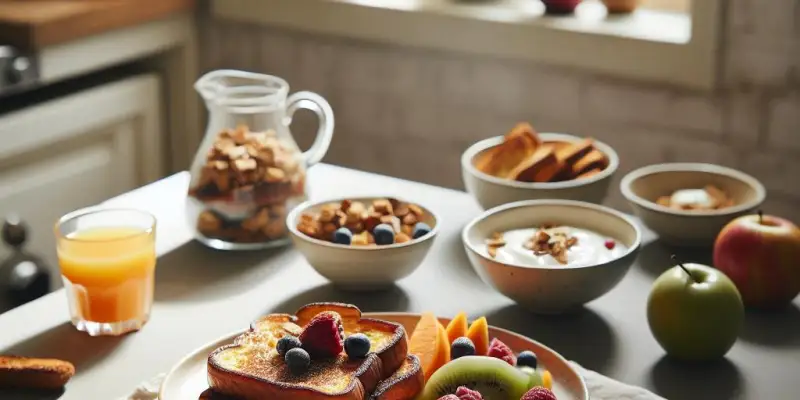 Brunch : Pain perdu, fruits de saison, yaourt et granola