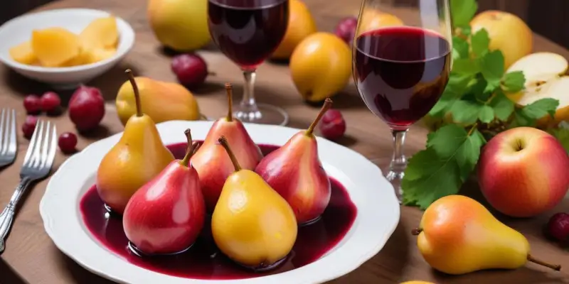 Poires Belle Hélène revisitées au Vin Rouge