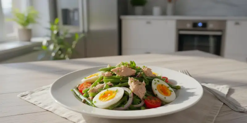 Salade Protéinée de Haricots Verts au Thon et Œufs Mollets