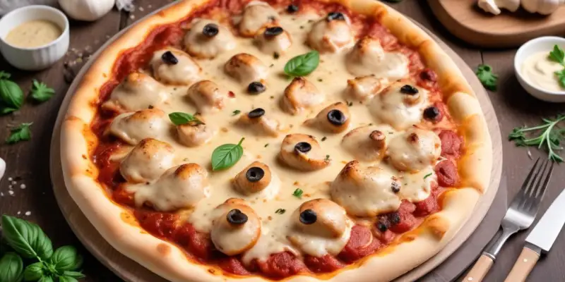 Pizza Fermière au Poulet, Champignons et Crème