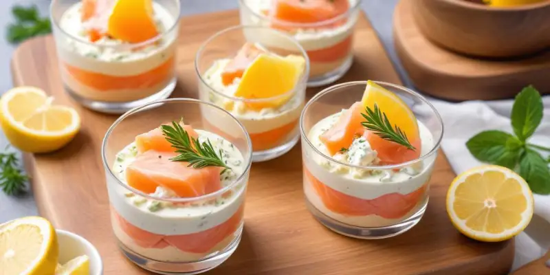 Verrines Fraîches au Saumon Fumé, Fromage Frais et Citron