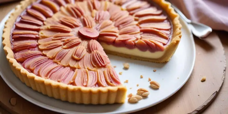 Tarte fine à la rhubarbe et amandes caramélisées