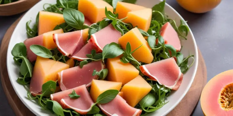 Salade Estivale Melon, Jambon Cru et Roquette