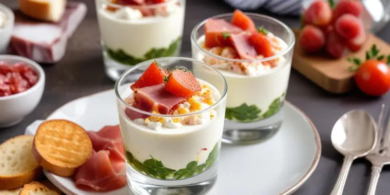 Verrine de mousse de chèvre frais et speck grillé