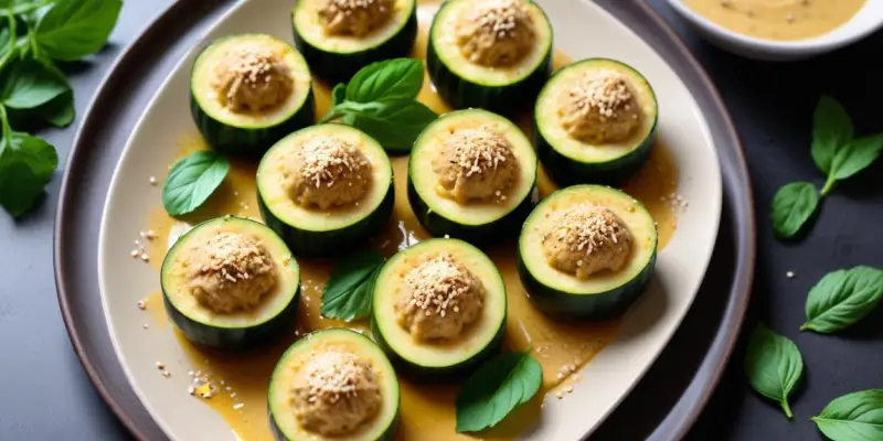 Fleurs de Courgette Farcies à la Menthe et au Sésame, Sauce Tahini au Citron