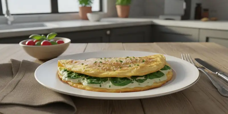 Omelette Moelleuse aux Épinards Frais et Parmesan