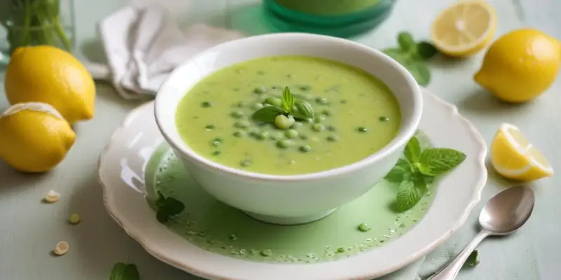 Soupe froide de petits pois, menthe et citron vert