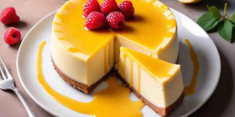 Cheesecake sans cuisson au citron et coulis de fruits exotiques