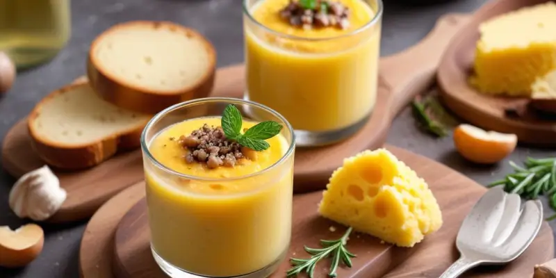 Verrine de polenta crémeuse, champignons et parmesan