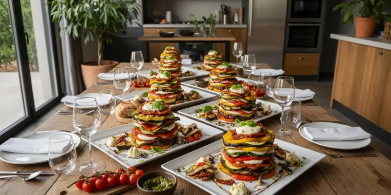 Grand Millefeuille de légumes grillés et pesto de basilic pour 50 personnes